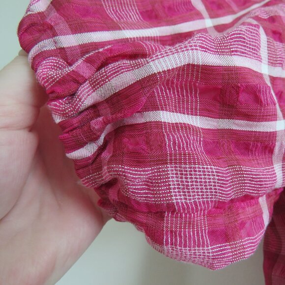 MADEWELL Plaid Puff Sleeve Top in Azalea Plaid Boho Preppy - Size M - Picture 7 of 14